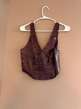 Noisy may Burgundy Faux Leather Corset Crop Top